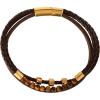 Lucky Brand 3-Row Brown Bracelet for Men 8.5″, Gold-Tone Stainless Steel Braided Bracelet with Beads