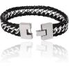 Lucky Brand Mens Stainless Steel Bracelet 8.5″, Stainless Steel & Black Leather Link Bracelet