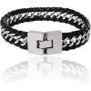 Lucky Brand Mens Stainless Steel Bracelet 8.5″, Stainless Steel & Black Leather Link Bracelet
