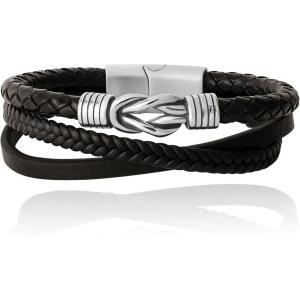 Lucky Brand 3-Row Bracelet for Men 8.5″, Stainless Steel Knotted Bracelet