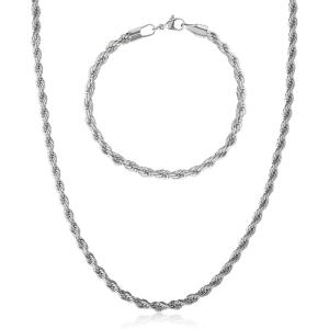 Lucky Brand Mens Rope Chain and Bracelet Set Stainless Steel, 22″ Necklace and Bracelet Set