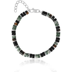 Lucky Brand Multi Green Bead Bracelet for Men, Stainless Steel 8.5″+1.5″ Beaded Green Bracelet