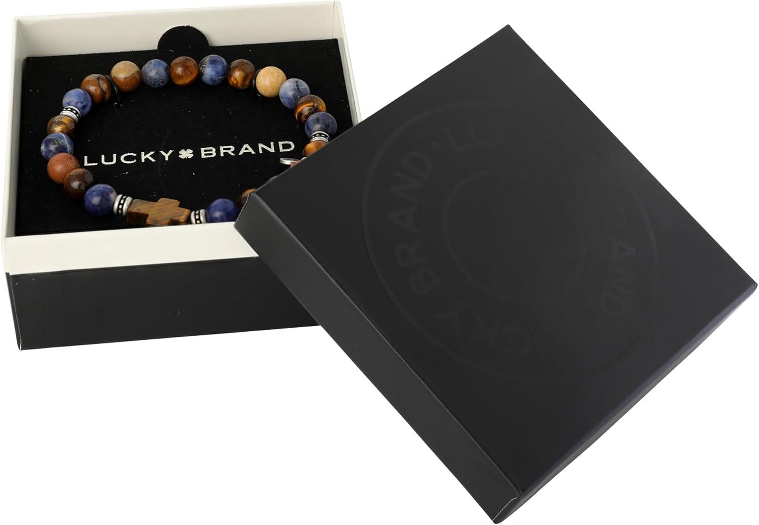 image:imageLucky Brand Black Onyx and Sodalite Beaded Stretch Bracelet for Men with Cross Pendant