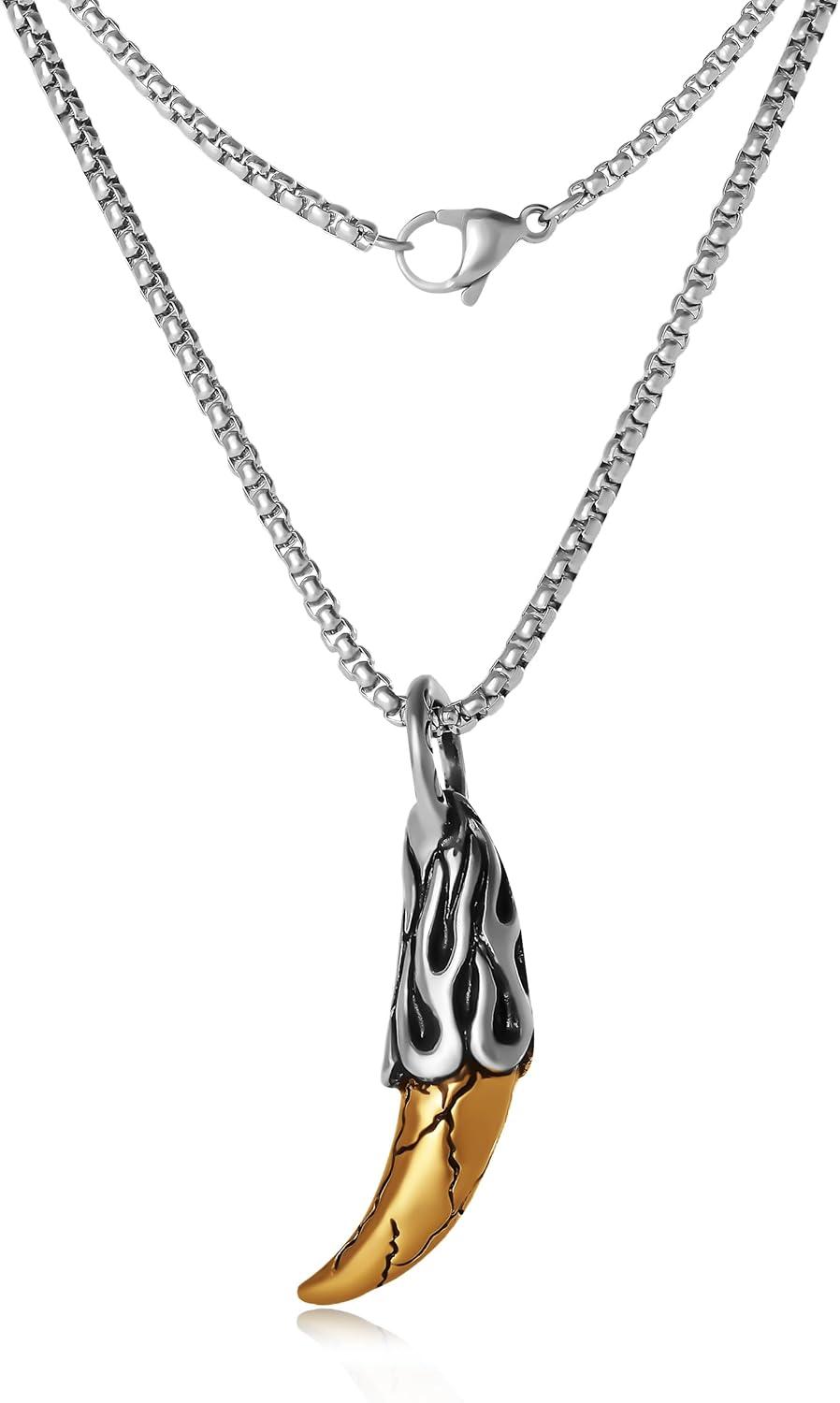 image:imageLucky Brand TwoTone Tooth Pendant Necklace for Men 22 Stainless Steel Necklace with Gold and SilverTone Tooth Pendant
