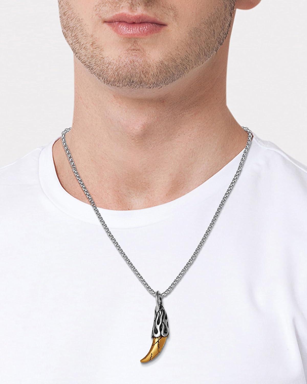 image:imageLucky Brand TwoTone Tooth Pendant Necklace for Men 22 Stainless Steel Necklace with Gold and SilverTone Tooth Pendant