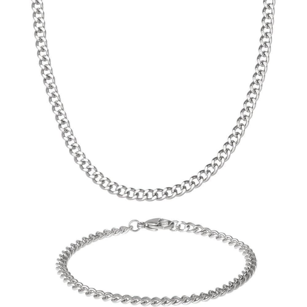 image:imageLucky Brand Mens Jewelry Set with Curb Chain Necklace 22 and Bracelet 85 304 4MM Stainless Steel