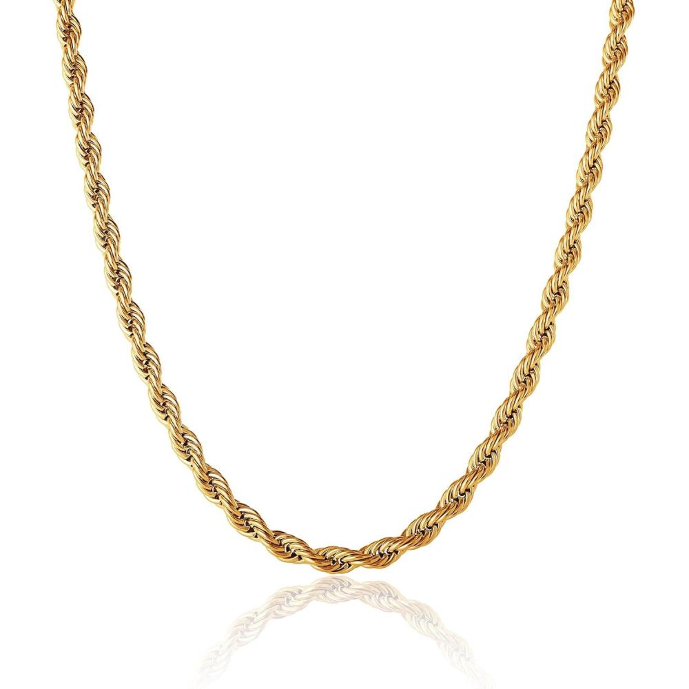image:imageLucky Brand Mens Stainless Steel Rope Chain Necklace 22 GoldTone Plated 7MM Durable 316L Steel Jewelry