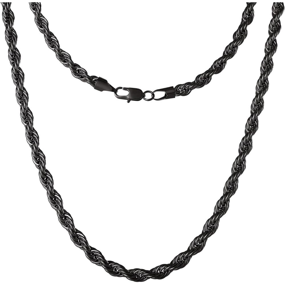 image:imageLucky Brand Mens Stainless Steel Rope Chain Necklace  24 BlackPlated 7MM Durable 316L Steel Jewelry