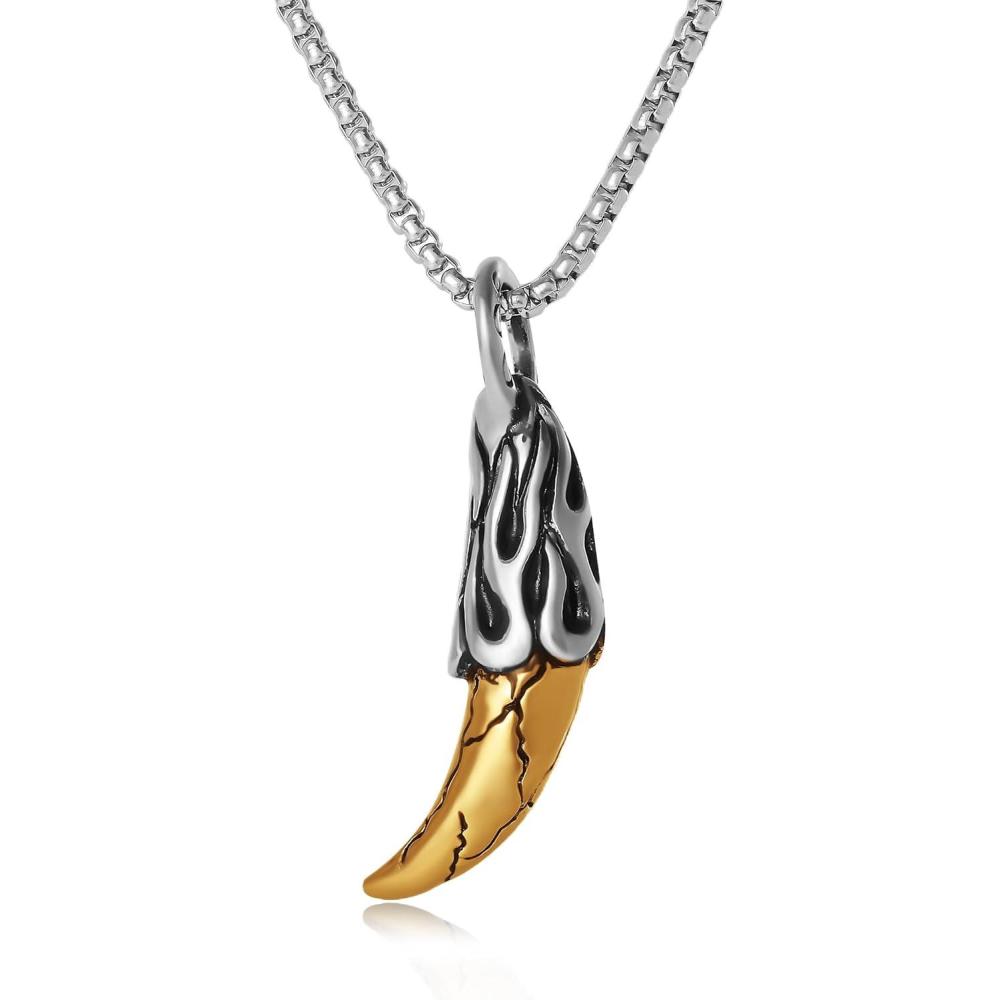 image:imageLucky Brand TwoTone Tooth Pendant Necklace for Men 22 Stainless Steel Necklace with Gold and SilverTone Tooth Pendant