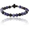 Lucky Brand Black Onyx and Sodalite Beaded Stretch Bracelet for Men with Cross Pendant