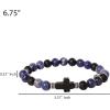 Lucky Brand Black Onyx and Sodalite Beaded Stretch Bracelet for Men with Cross Pendant