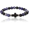 Lucky Brand Black Onyx and Sodalite Beaded Stretch Bracelet for Men with Cross Pendant