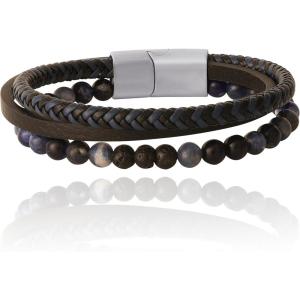 Lucky Brand 3-Row Blue Bracelet for Men 8.5″, Stainless Steel Braided and Bead Bracelet
