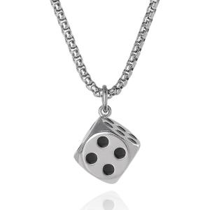 Lucky Brand Dice Pendant Necklace for Men 22″, Stainless Steel Jewelry