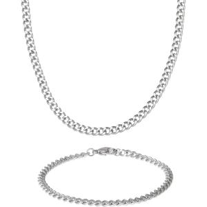 Lucky Brand Mens Jewelry Set with Curb Chain Necklace 22″ and Bracelet 8.5″, 304 4MM Stainless Steel