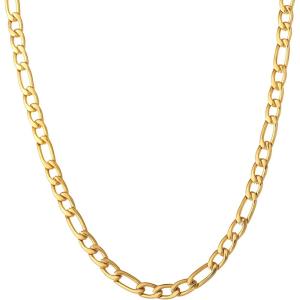 Lucky Brand Men’s Stainless Steel Figaro Chain Necklace – 22” Gold-Tone Plated 8MM 304 Steel Link Jewelry