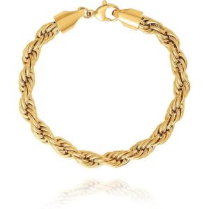 Lucky Brand Men’s Stainless Steel Rope Chain Bracelet – 8MM Gold-Tone Plated 9” Durable 316L Link Jewelry