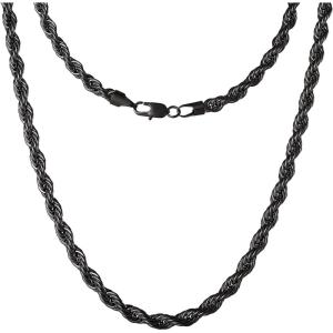 Lucky Brand Men’s Stainless Steel Rope Chain Necklace – 24” Black-Plated 7MM Durable 316L Steel Jewelry