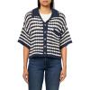 Lucky Brand Women’s Short Sleeve Pointelle Polo Button Down(Cadet Navy Multi Stripe)