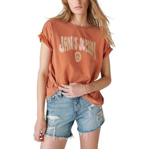 Lucky Brand Women’s Women’s Janis Joplin Peace Sign Boyfriend Tee(Potters Clay)