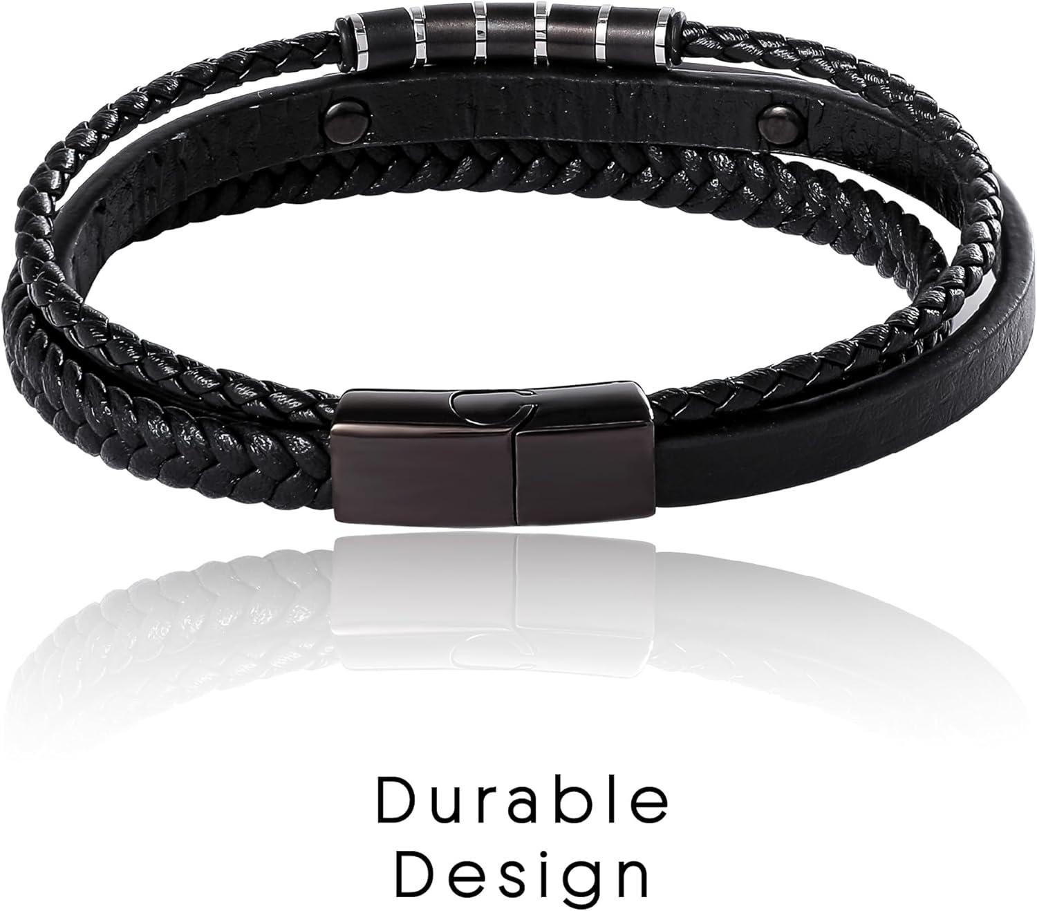 image:imageLucky Brand Mens 3Row Black Cord Bracelet 85 IP BlackPlated 316L Stainless Steel