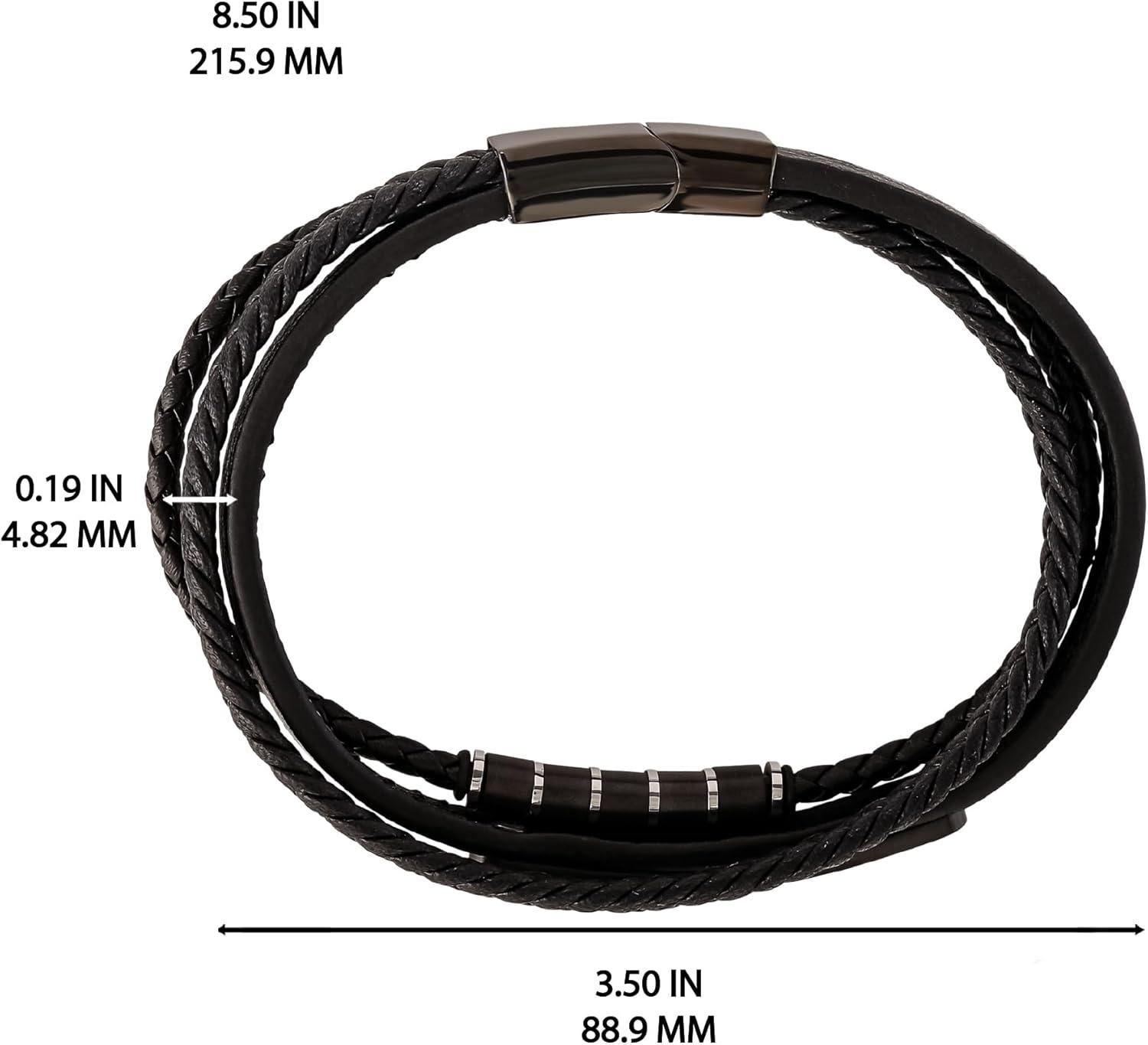 image:imageLucky Brand Mens 3Row Black Cord Bracelet 85 IP BlackPlated 316L Stainless Steel