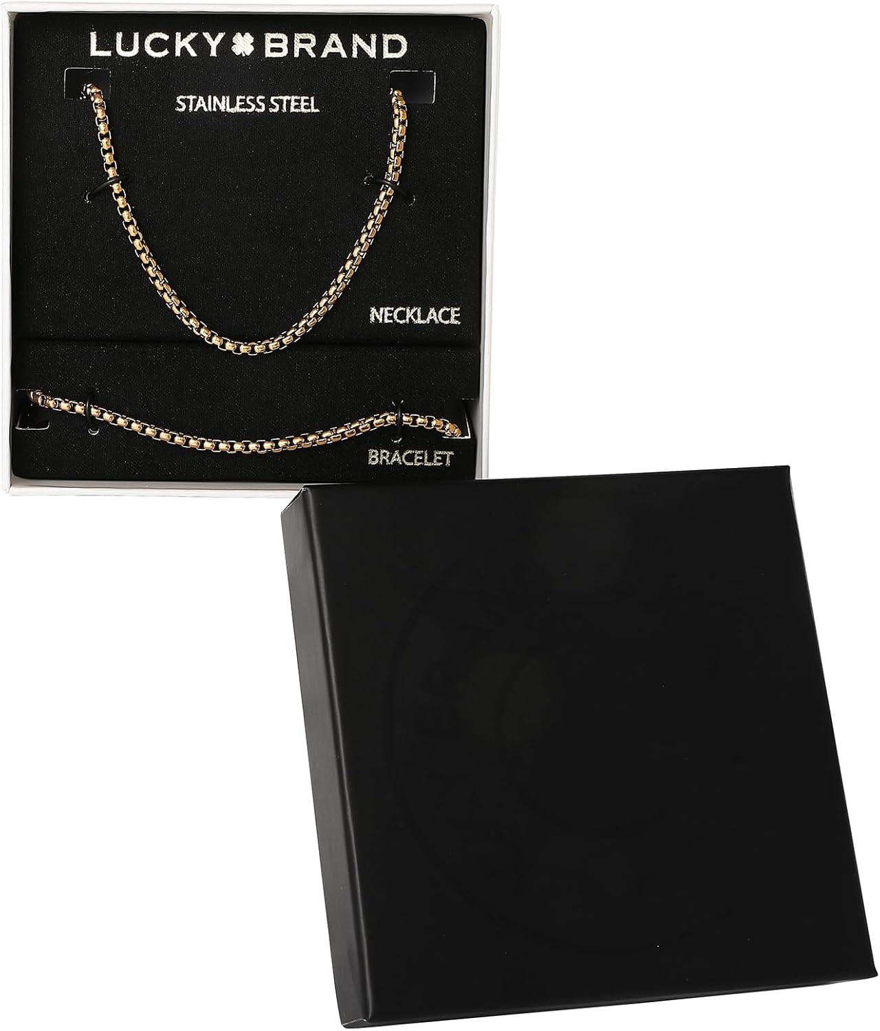image:imageLucky Brand Mens Jewelry Set with Box Chain Necklace 22 and Bracelet 85 Gold TonePlated Stainless Steel