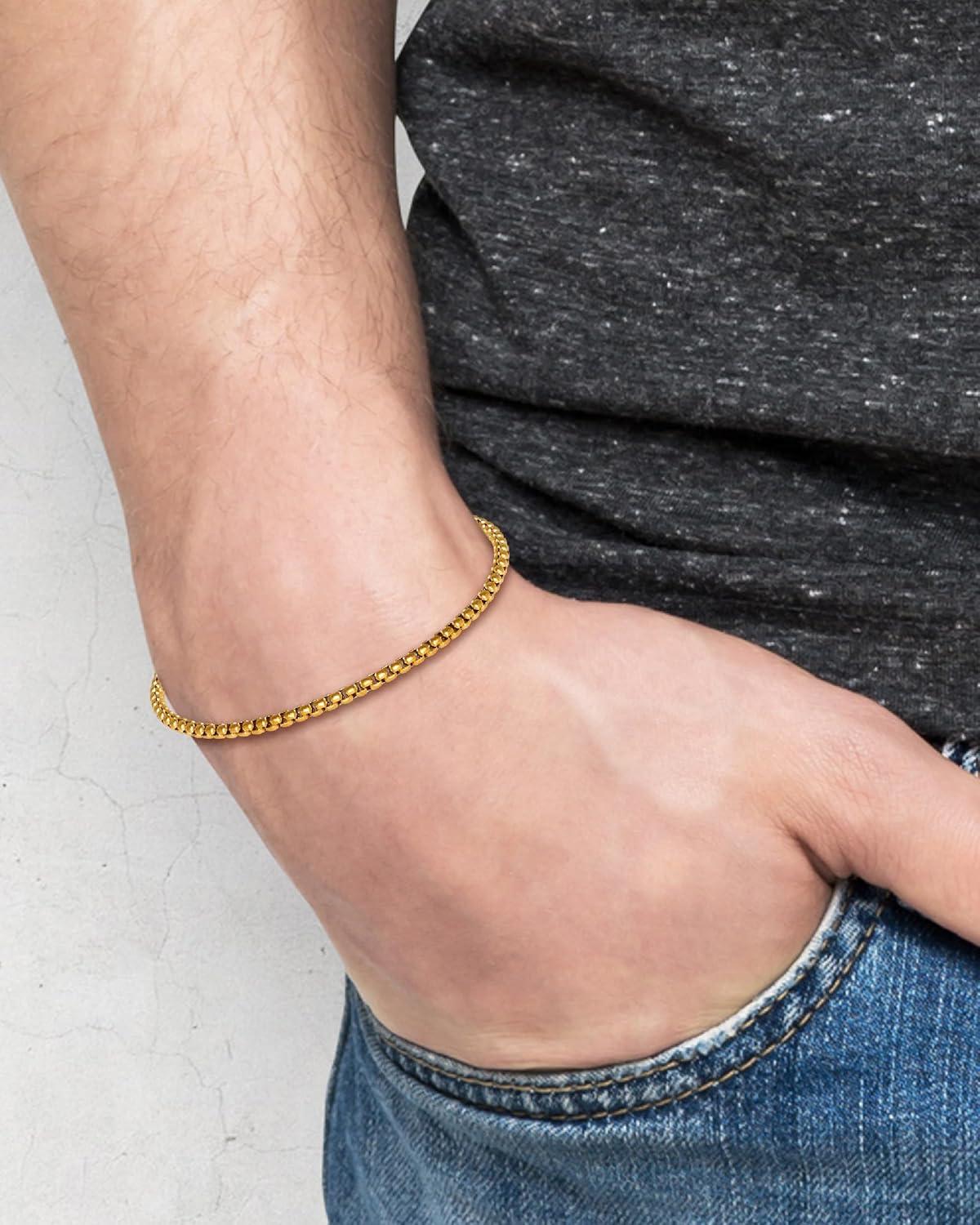 image:imageLucky Brand Mens Jewelry Set with Box Chain Necklace 22 and Bracelet 85 Gold TonePlated Stainless Steel