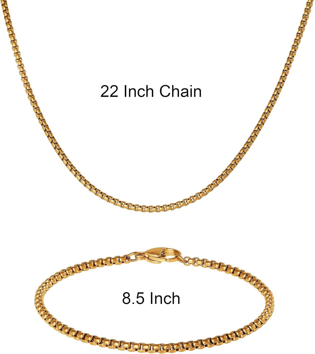 image:imageLucky Brand Mens Jewelry Set with Box Chain Necklace 22 and Bracelet 85 Gold TonePlated Stainless Steel