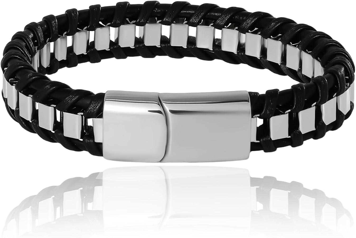 image:imageLucky Brand Mens Stainless Steel and Black Bracelet 85 Silver Chain Bracelet for Men