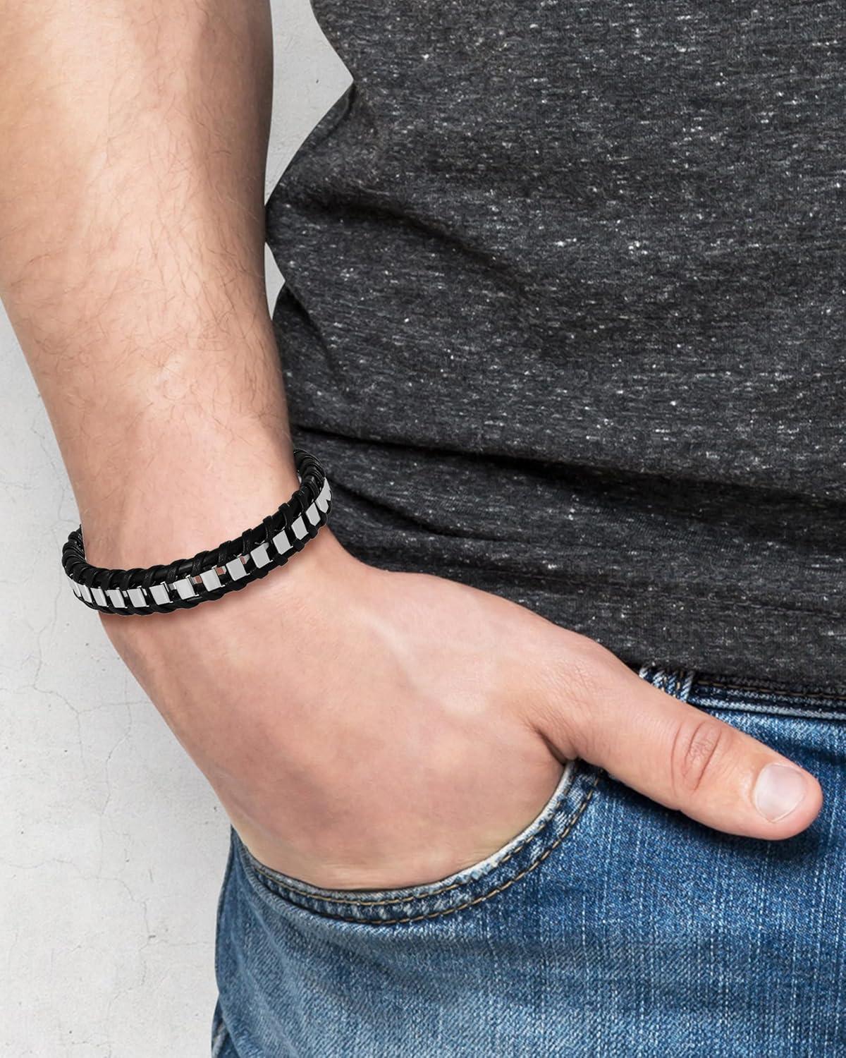 image:imageLucky Brand Mens Stainless Steel and Black Bracelet 85 Silver Chain Bracelet for Men