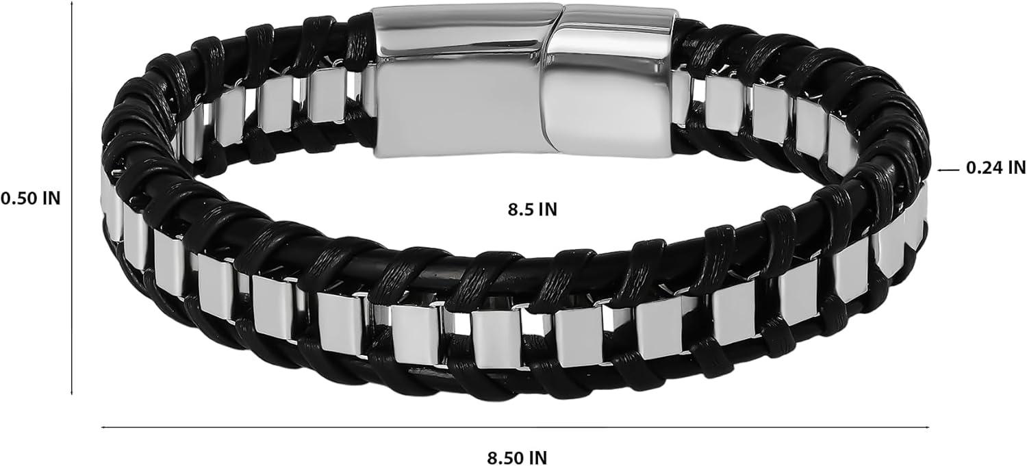 image:imageLucky Brand Mens Stainless Steel and Black Bracelet 85 Silver Chain Bracelet for Men