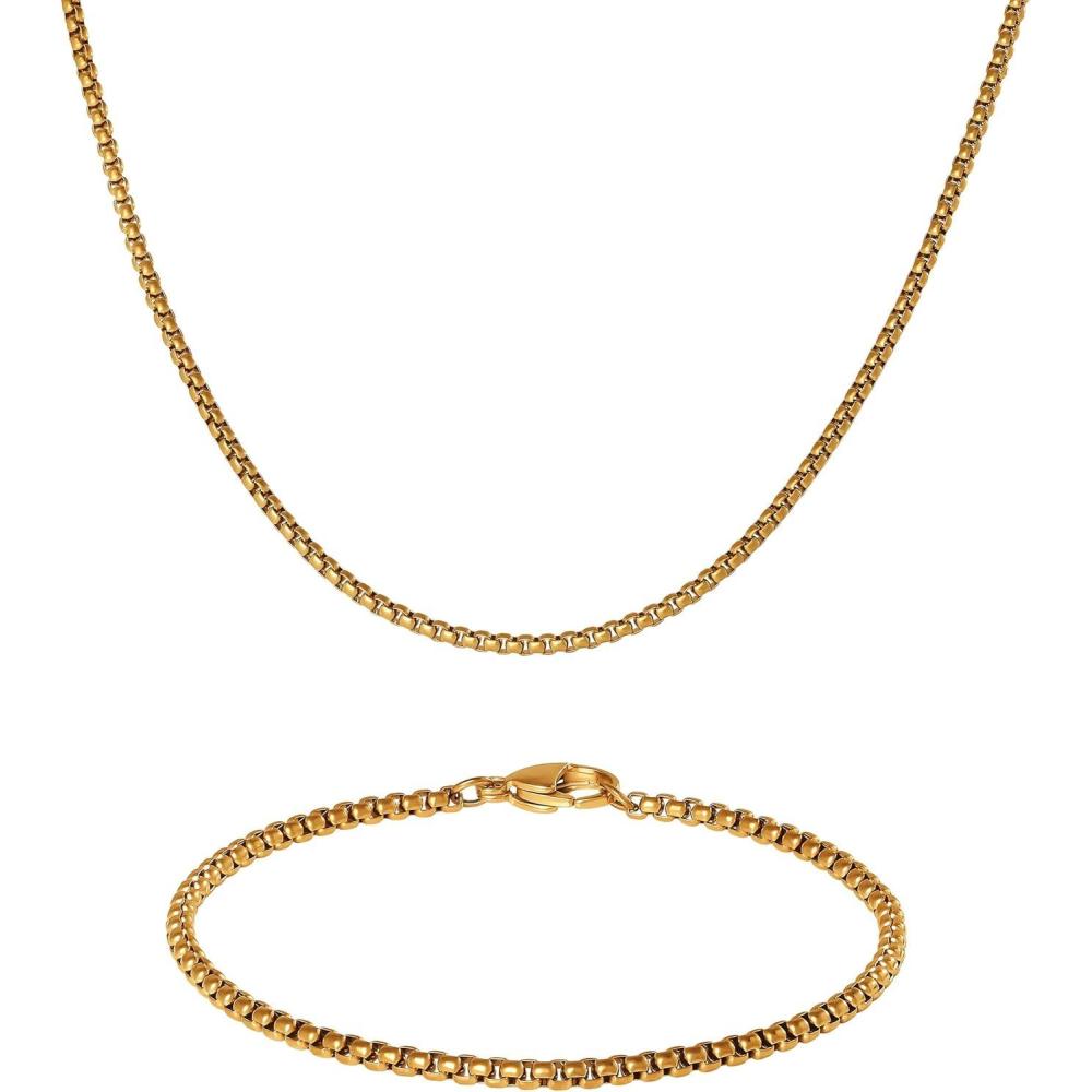 image:imageLucky Brand Mens Jewelry Set with Box Chain Necklace 22 and Bracelet 85 Gold TonePlated Stainless Steel