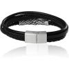 Lucky Brand 4-Row Faux Leather Black Bracelet for Men 8″, Stainless Steel Knotted Bracelet