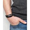 Lucky Brand 4-Row Faux Leather Black Bracelet for Men 8.25″, Stainless Steel Pendant Bracelet