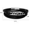Lucky Brand 4-Row Faux Leather Black Bracelet for Men 8.25″, Stainless Steel Pendant Bracelet