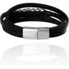 Lucky Brand 4-Row Faux Leather Black Bracelet for Men 8.25″, Stainless Steel Pendant Bracelet