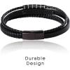Lucky Brand Mens 3-Row Black Cord Bracelet 8.5″, IP Black-Plated 316L Stainless Steel