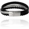 Lucky Brand Mens Stainless Steel Chain, Black Band, and Black Bead Bracelet 8.5″ 3-Row Bracelet for Men