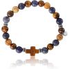 Lucky Brand Tiger’s Eye, Jasper, and Sodalite Bead Stretch Bracelet for Men with Cross Pendant