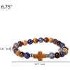 Lucky Brand Tiger’s Eye, Jasper, and Sodalite Bead Stretch Bracelet for Men with Cross Pendant