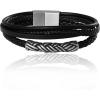 Lucky Brand 4-Row Faux Leather Black Bracelet for Men 8″, Stainless Steel Knotted Bracelet
