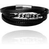 Lucky Brand 4-Row Faux Leather Black Bracelet for Men 8.25″, Stainless Steel Pendant Bracelet