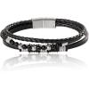 Lucky Brand Mens 3-Row Black Leather Bracelet with Beads, 8.25″ Stainless Steel Corded Bracelet for Men