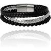 Lucky Brand Mens Stainless Steel Chain, Black Band, and Black Bead Bracelet 8.5″ 3-Row Bracelet for Men