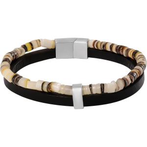 Lucky Brand 2-Row Bracelet for Men with Beads and Strap 8.5″, 316L Stainless Steel