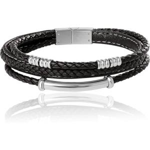 Lucky Brand 3-Row Black Cord Bracelet for Men 8.25″, Layered Black Bracelet with Stainless Steel, Gift for Him