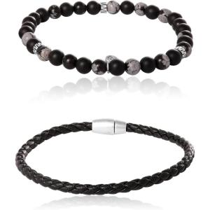 Lucky Brand Bracelet Set for Men 2 Pieces, 8.5″ Braided and Stretch Beaded Bracelets, Gifts for Him