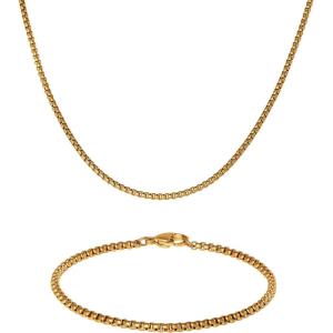 Lucky Brand Mens Jewelry Set with Box Chain Necklace 22″ and Bracelet 8.5″, Gold Tone-Plated Stainless Steel