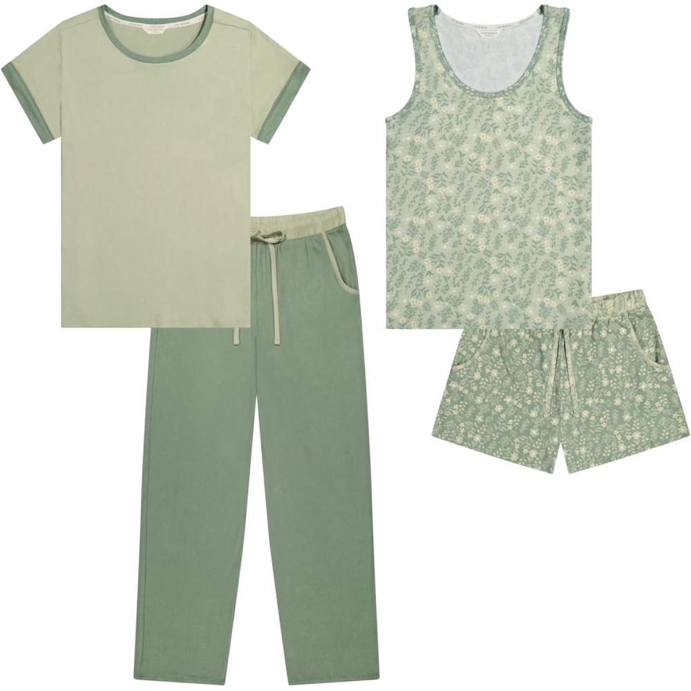image:imageLucky Brand Womens Pajama Set  4 Piece Sleep Shirt Tank Top Pajama Pants Lounge Shorts SXLWhimsical Fields